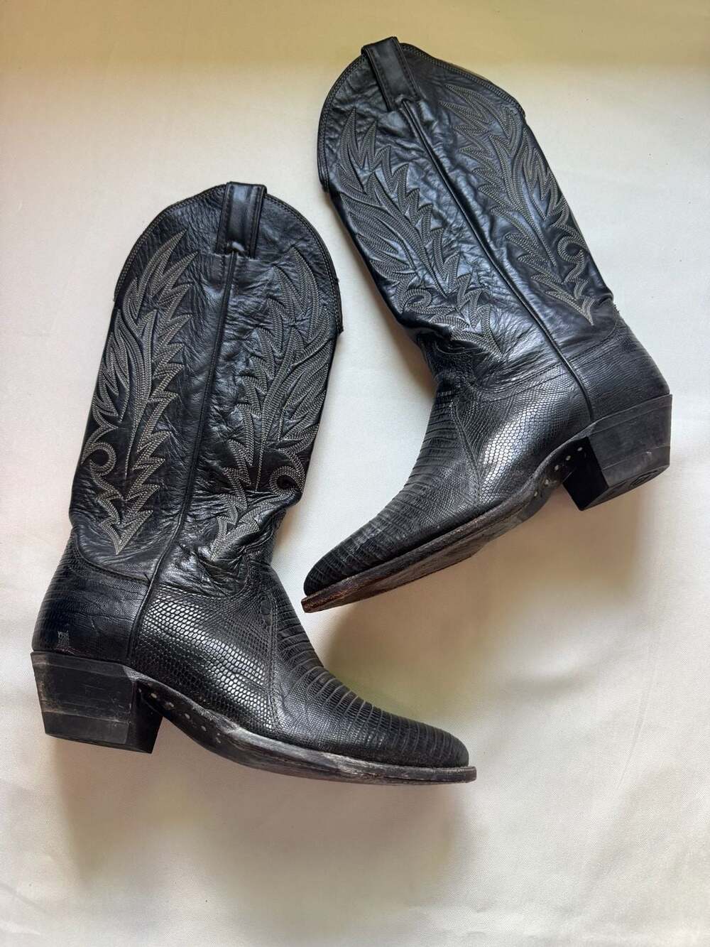 Vintage Western Cowboy Black Lizard Exotic Leather Boots Justin Size 6B